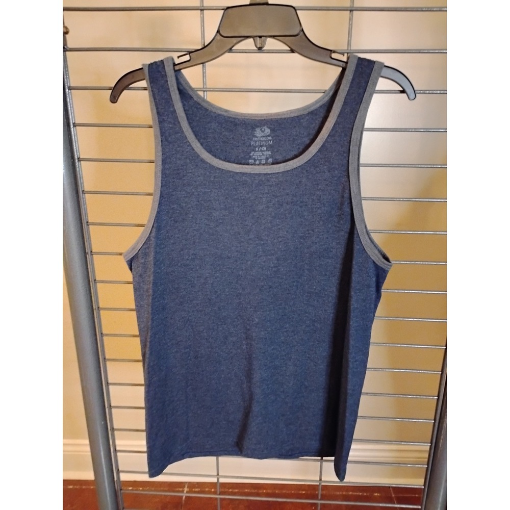 Fruit of the Loom Platinum Mens Ringer Tank Top Heather Navy Blue Grey Small S
